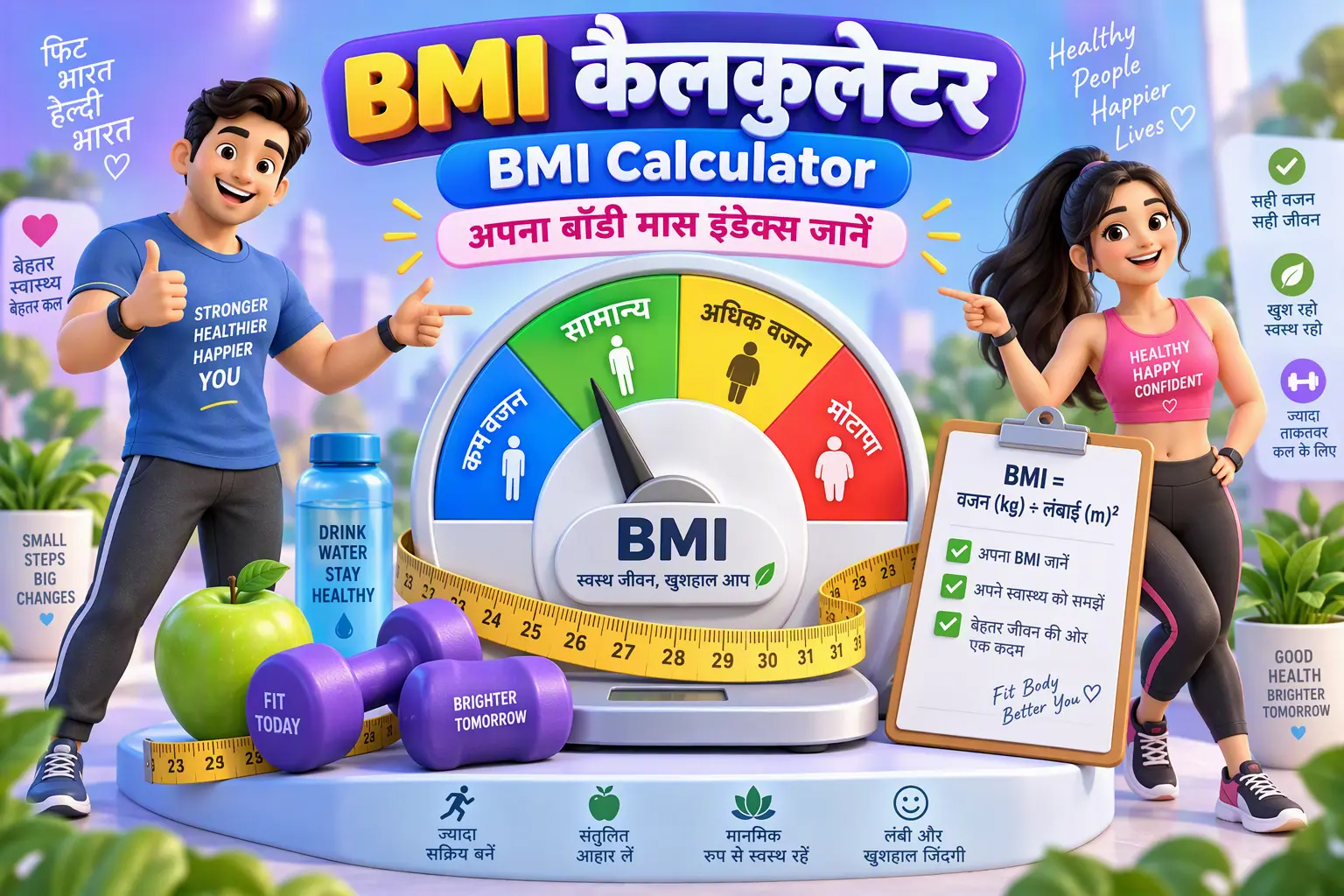 BMI Calculator in Hindi - अपनी लंबाई के अनुसार सही वजन और BMI जानें